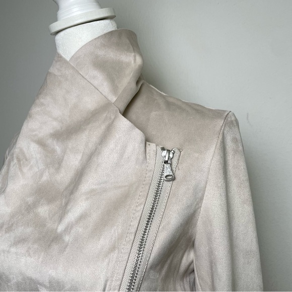 Philosophy neutral minimalist faux suede drapey zip moto jacket large collar NWT - Picture 9 of 14